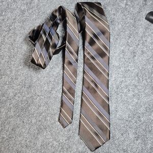 Ryan Seacrest Distinction Brown Blue Striped Silk Tie Mens